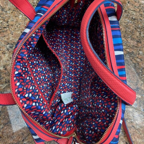 Vera Bradley Light Weight Fabric Handbag or Shoulder Purse, Orange Blue Stripes - Picture 6 of 7